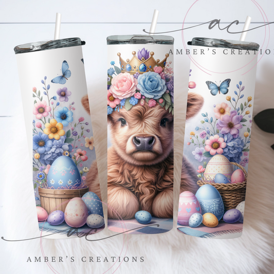 🐮🌸 Highland Cow Easter 20oz Tumbler – The Perfect Spring Sip! 🌸🐮