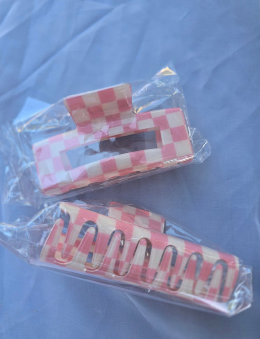 4 inch Pink Checker Hair Clip