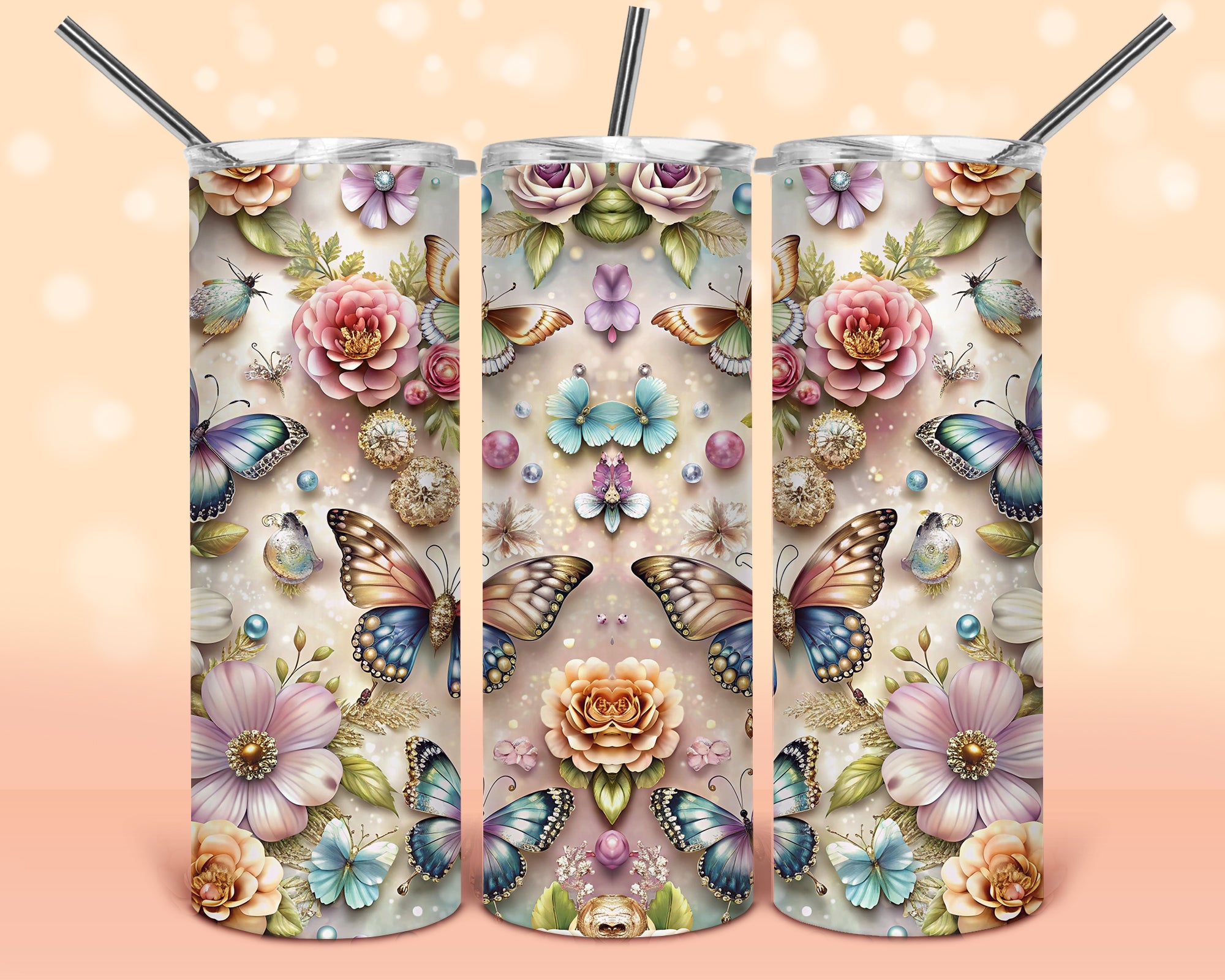 20oz Butterfly Stainless Steel Tumbler – Insulated &amp; Stylish