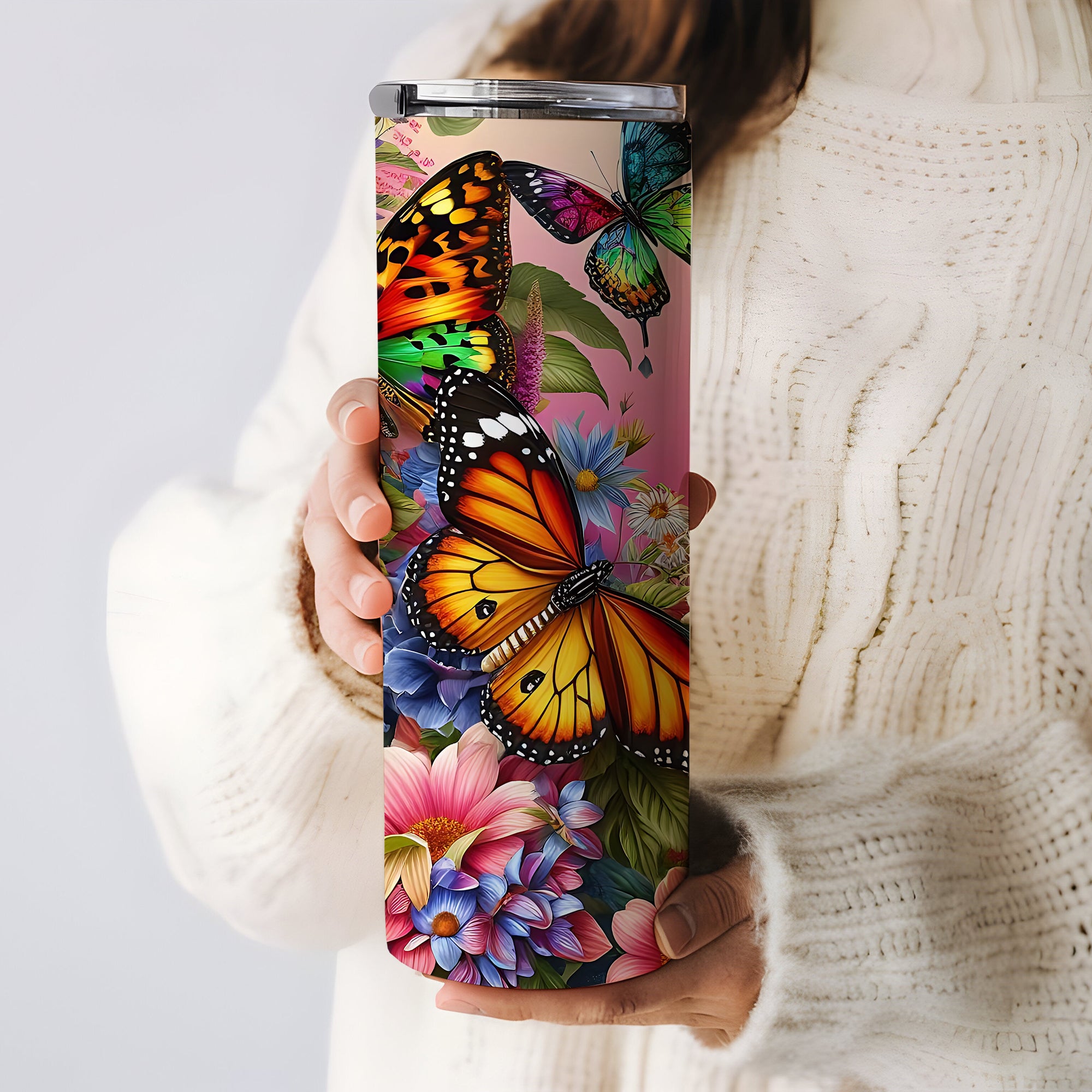 20oz Butterfly Stainless Steel Tumbler – Insulated &amp; Stylish