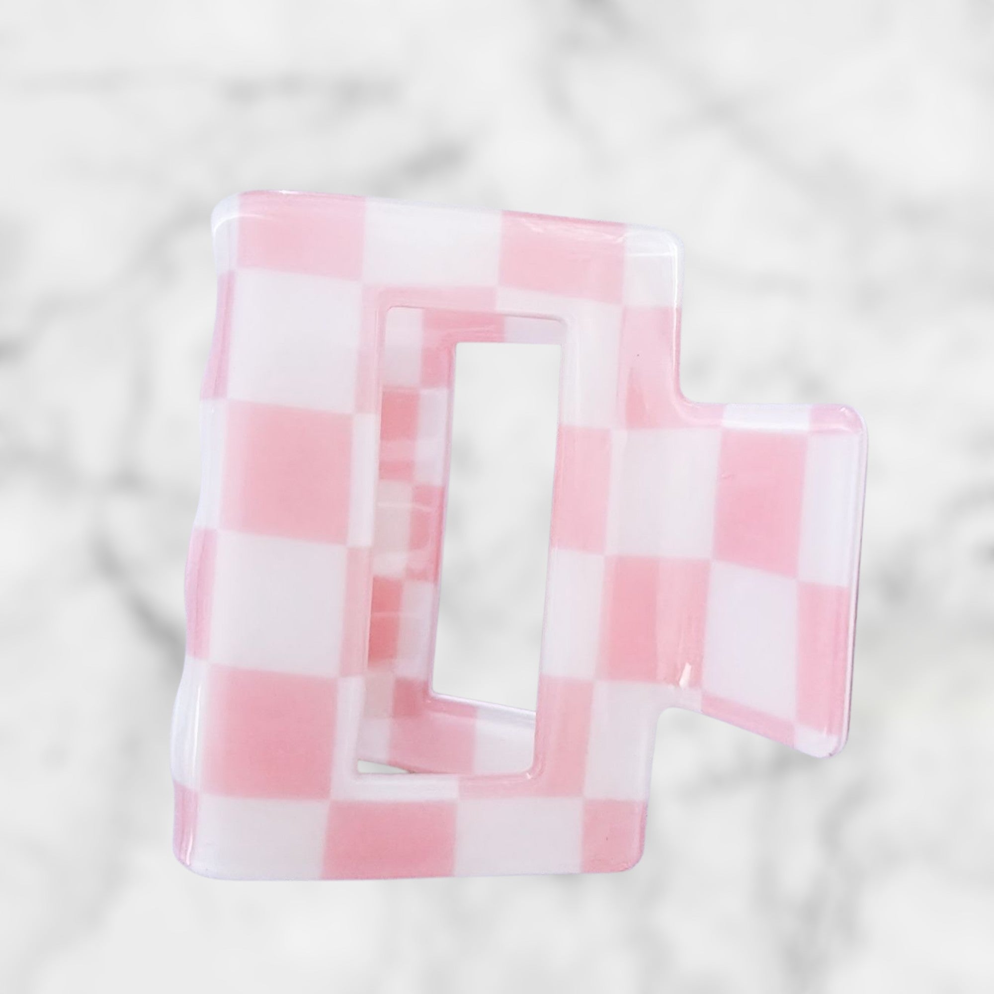 Pink and White Checker 2-Inch Plastic Clip