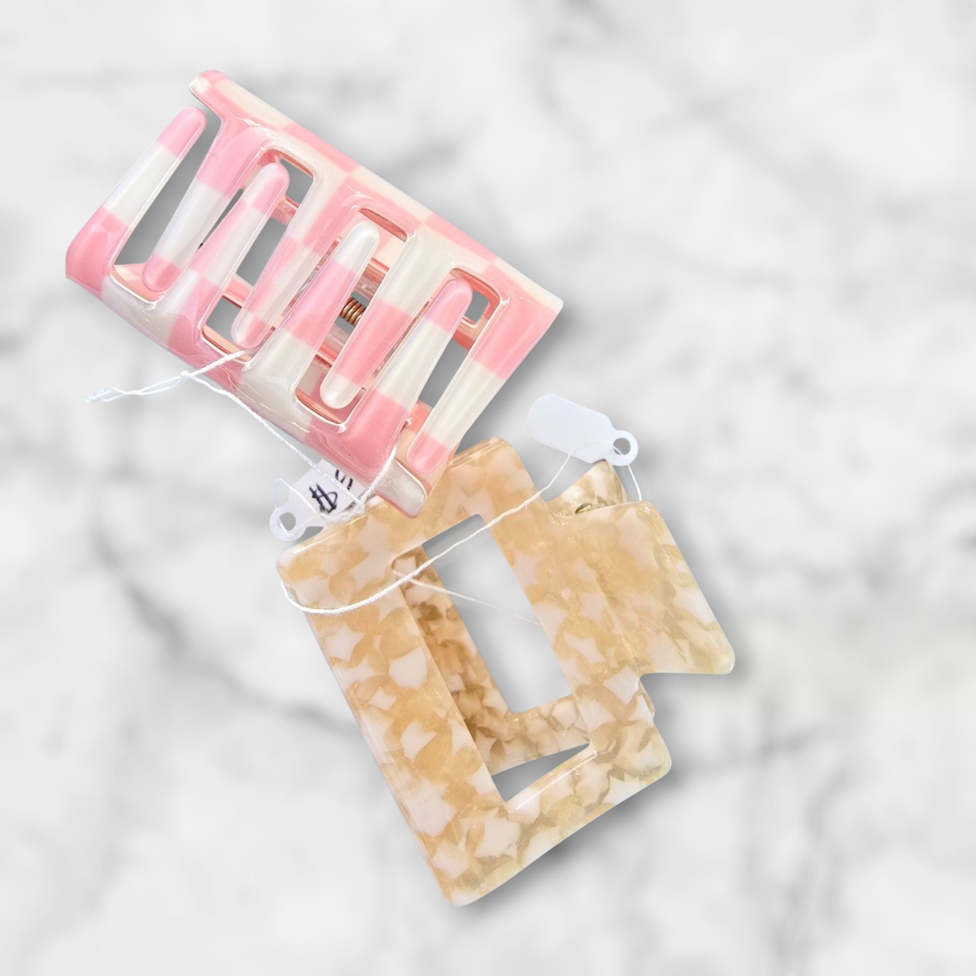 Pink and White Checker 2-Inch Plastic Clip